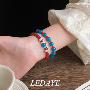 李大爷的店 新中式蓝晶天然石红玛瑙国潮显白系列叠戴手串手链女