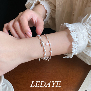 李大爷的店 法棍猫间隔珍珠碎银猫猫头手链韩系叠戴高级感手串女