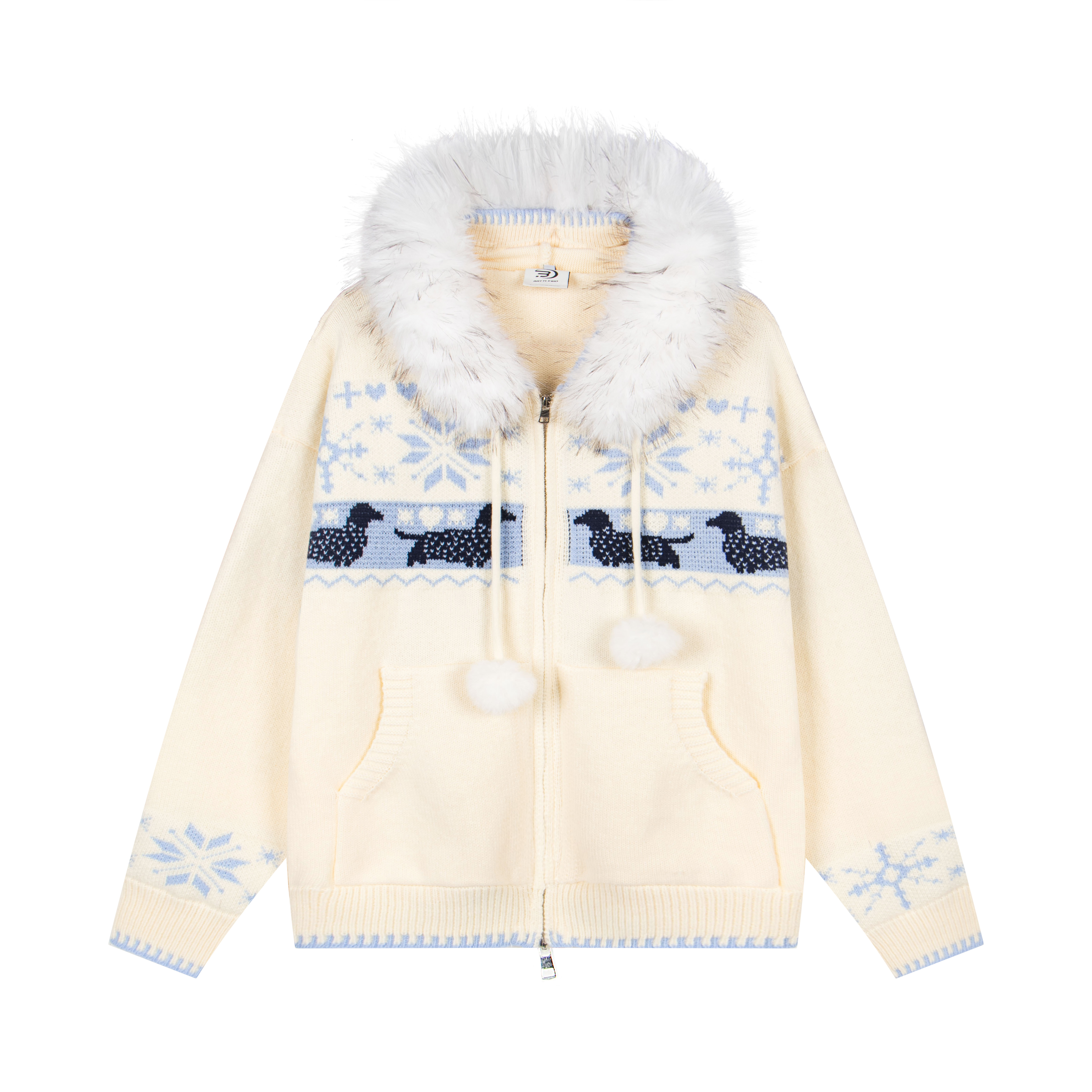 LINKA 费尔岛提花毛绒连帽开衫25冬新宽松慵懒感针织毛衣情侣外套