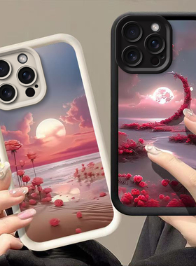 适用于苹果15ProMax手机壳iPhone14新款12/13mini镜头全包11Pro硅胶67/8plus防摔6splus月亮花海i15保护套se3