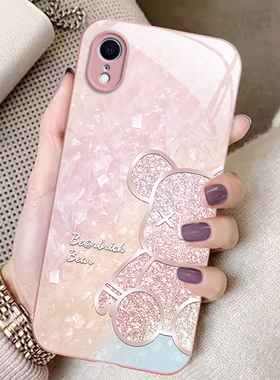适用于苹果XR/x手机壳iPhonexsmax新款玻璃暴力熊苹果15promax/14/13/12/11高级感678plus防摔se2女全包套