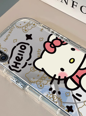 适用于苹果XR/x手机壳iPhonexsmax新款镜面卡通kt猫苹果15promax/14/13/12/11高级感678plus防摔se2女全包套
