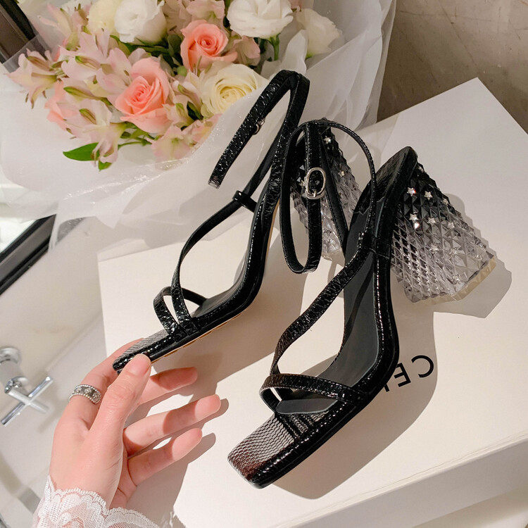2023透明高跟鞋女夏季牛皮新款防水台一字带水晶跟粗跟凉鞋女款,流行男鞋,马丁靴,淘宝优惠券,粉丝福利购,淘宝优惠卷