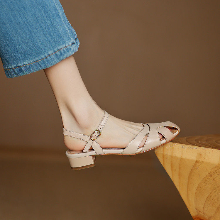 巨好看法式绝美真皮凉鞋女2025新款夏季粗跟配裙子大码镂空罗马鞋,户外/登山/野营/旅行用品,登山鞋/徒步鞋,淘宝优惠券,粉丝福利购,淘宝优惠卷