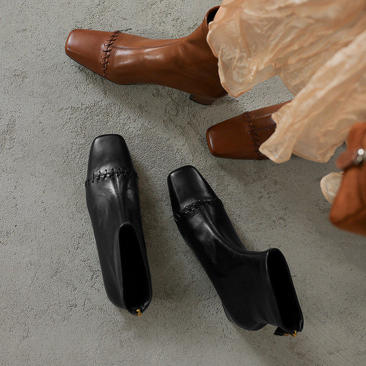 4cm粗跟方头短靴女弹力靴子2025年秋冬新款法式复古及踝裸马丁靴,户外/登山/野营/旅行用品,登山鞋/徒步鞋,淘宝优惠券,粉丝福利购,淘宝优惠卷