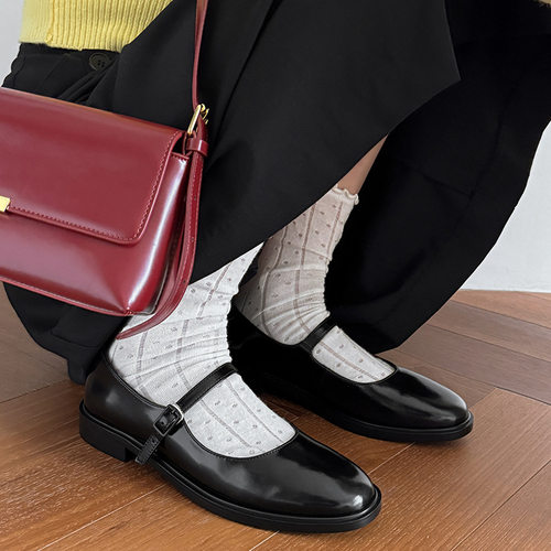 2024头层牛皮平底一字扣玛丽珍单鞋复古文艺圆头真皮女鞋休闲小皮