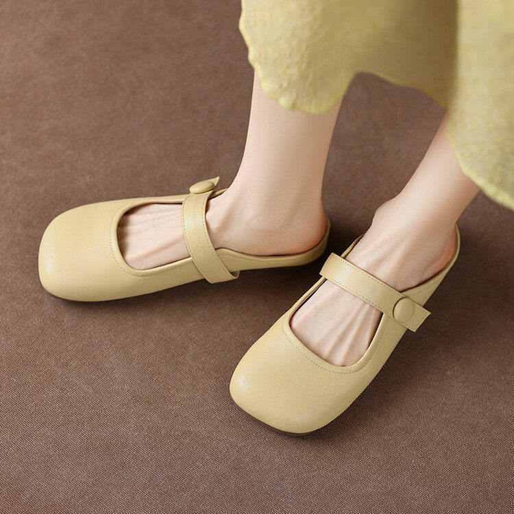 包头懒人女拖鞋春夏新款牛皮圆头扣带平底舒适外穿凉拖鞋懒人女鞋,居家布艺,居家婚庆拖鞋,淘宝优惠券,粉丝福利购,淘宝优惠卷