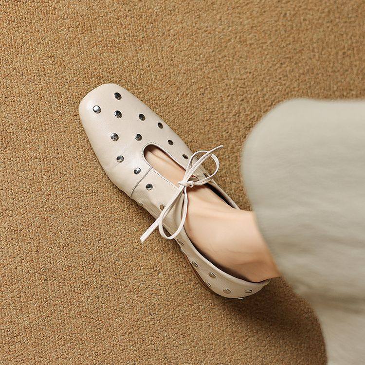 小众设计~真皮圆钉绑带平底单鞋2024春秋季新款蝴蝶结玛丽珍女鞋~,户外/登山/野营/旅行用品,登山鞋/徒步鞋,淘宝优惠券,粉丝福利购,淘宝优惠卷