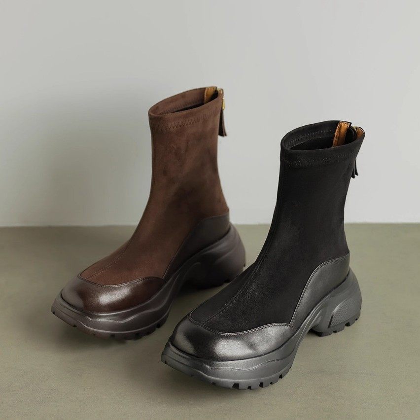 6cm～厚底高跟拼接圆头小个子瘦瘦靴女2025秋冬新款粗跟马丁短靴,户外/登山/野营/旅行用品,登山鞋/徒步鞋,淘宝优惠券,粉丝福利购,淘宝优惠卷