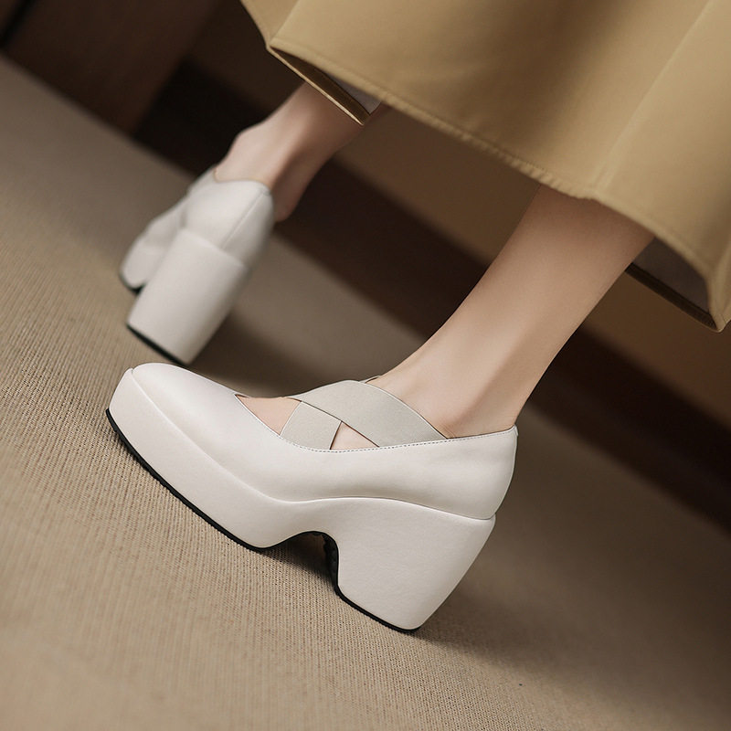 小个子防水台厚底增高跟鞋法式显瘦尖头交叉松紧带玛丽珍小皮鞋女,流行男鞋,马丁靴,淘宝优惠券,粉丝福利购,淘宝优惠卷