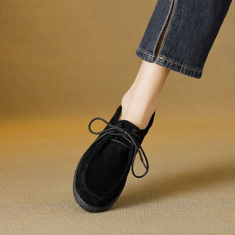 翻毛皮~暴走老钱风~厚底乐福鞋女2025新款真皮平底单鞋系带豆豆鞋,运动鞋new,跑步鞋,淘宝优惠券,粉丝福利购,淘宝优惠卷