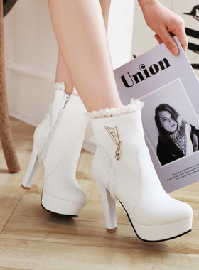 一件代发 优雅蕾丝花边欧美骑士靴 短筒粗高跟靴外贸女靴H222