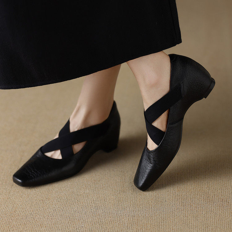 芭蕾风复古交叉松紧带方头玛丽珍小皮鞋真皮5cm粗跟浅口单鞋女鞋,流行男鞋,马丁靴,淘宝优惠券,粉丝福利购,淘宝优惠卷