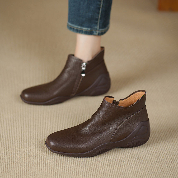 舒适羊皮平底大码短靴女2025秋冬新圆头侧拉链百搭时装靴女及裸靴,户外/登山/野营/旅行用品,登山鞋/徒步鞋,淘宝优惠券,粉丝福利购,淘宝优惠卷
