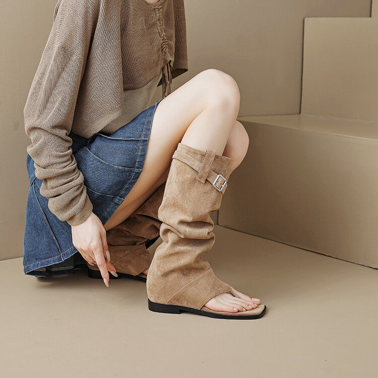 两穿内增高凉鞋女2024春夏新款人字凉靴短筒皮带扣坡跟夹趾堆堆靴,户外/登山/野营/旅行用品,登山鞋/徒步鞋,淘宝优惠券,粉丝福利购,淘宝优惠卷