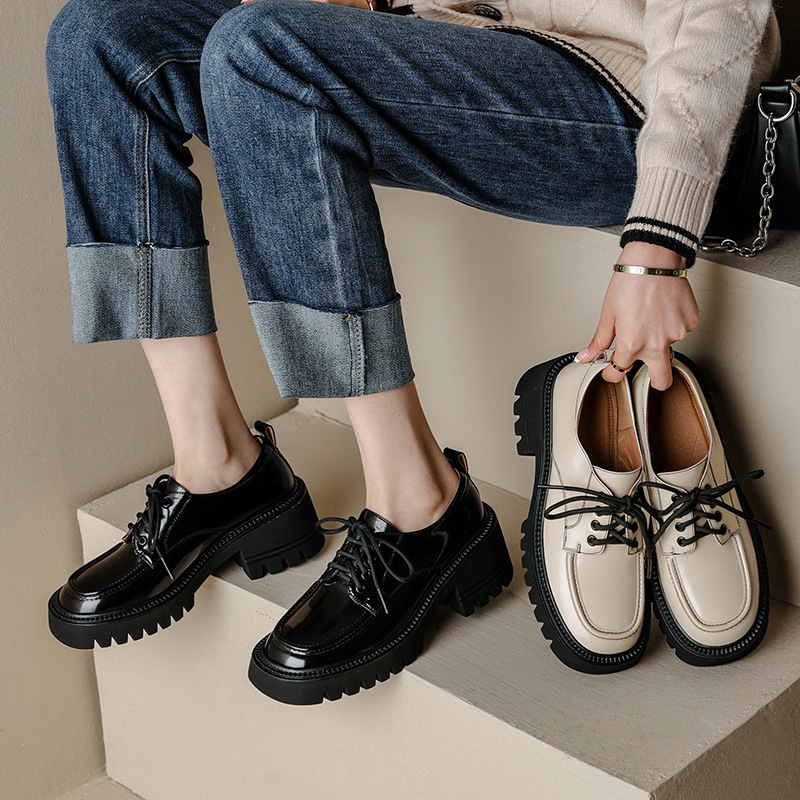 2024春秋新款英伦学院风女鞋系带厚底乐福鞋复古jk小皮鞋休闲单鞋