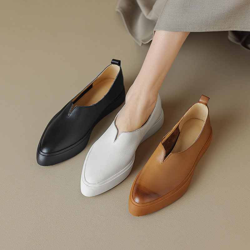 超软超舒适尖头牛皮厚底奶奶鞋2023秋季韩版深口一脚蹬乐福鞋低跟,运动鞋new,跑步鞋,淘宝优惠券,粉丝福利购,淘宝优惠卷