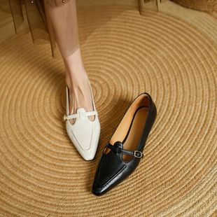 2CM跟高小方头丁字扣带坡跟玛丽珍单鞋2025早春新款里外全皮女鞋