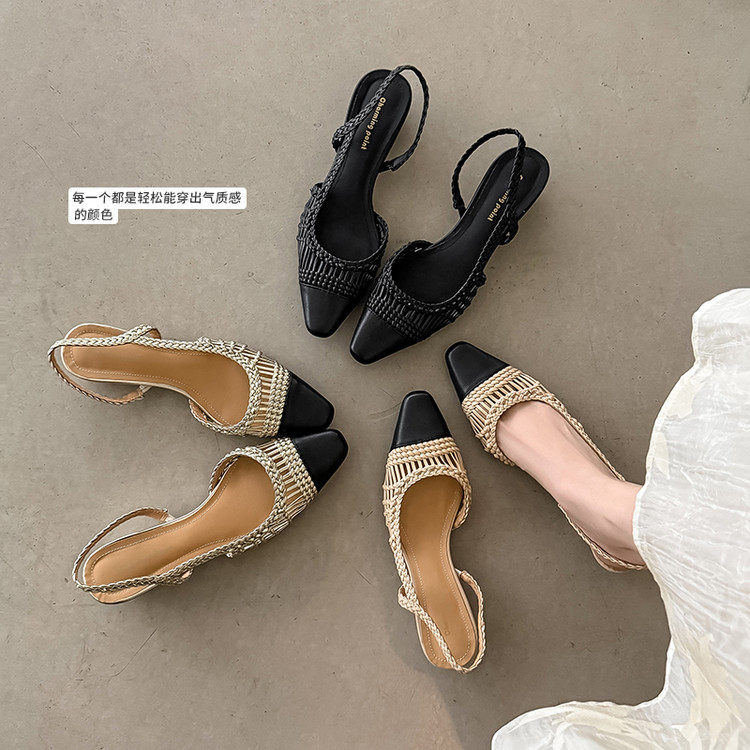 夏日神搭~!法式小香风编织镂空包头凉鞋度假粗跟罗马鞋女款,流行男鞋,马丁靴,淘宝优惠券,粉丝福利购,淘宝优惠卷