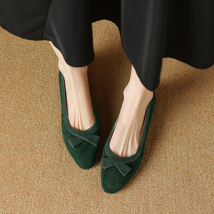 2024年真皮蝴蝶结平底绿色单鞋女浅口方头奶奶鞋软皮百搭瓢鞋乐福,户外/登山/野营/旅行用品,登山鞋/徒步鞋,淘宝优惠券,粉丝福利购,淘宝优惠卷