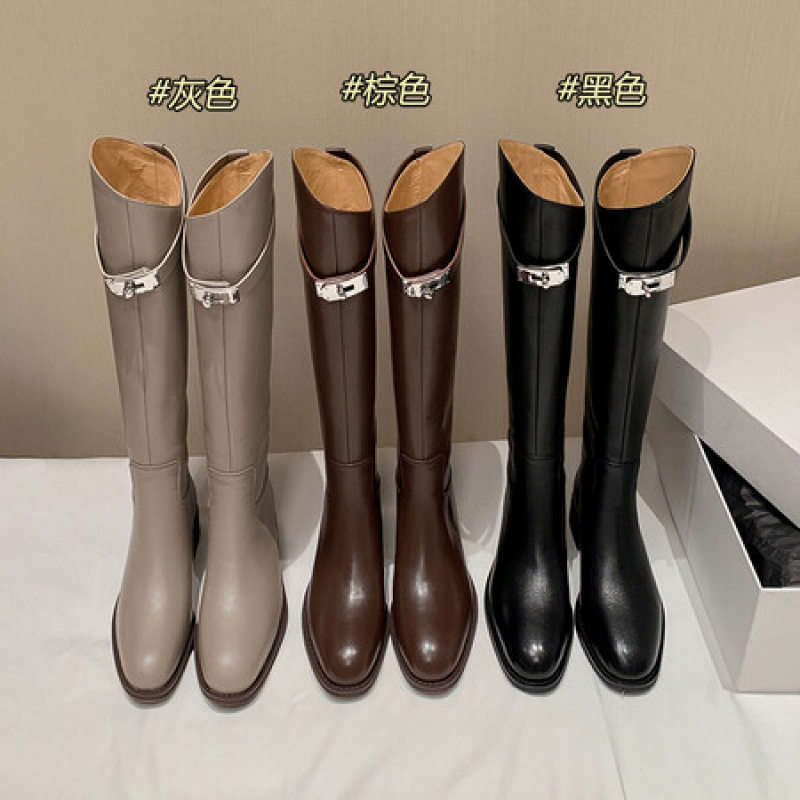 真皮法式复古小香风锁扣平底骑士靴小个子斜口咖色高筒长靴女,流行男鞋,马丁靴,淘宝优惠券,粉丝福利购,淘宝优惠卷