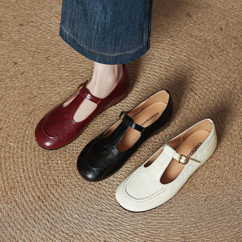 内增高女平底单鞋丁子扣带小皮鞋2025年新款法式简约复古,运动鞋new,跑步鞋,淘宝优惠券,粉丝福利购,淘宝优惠卷