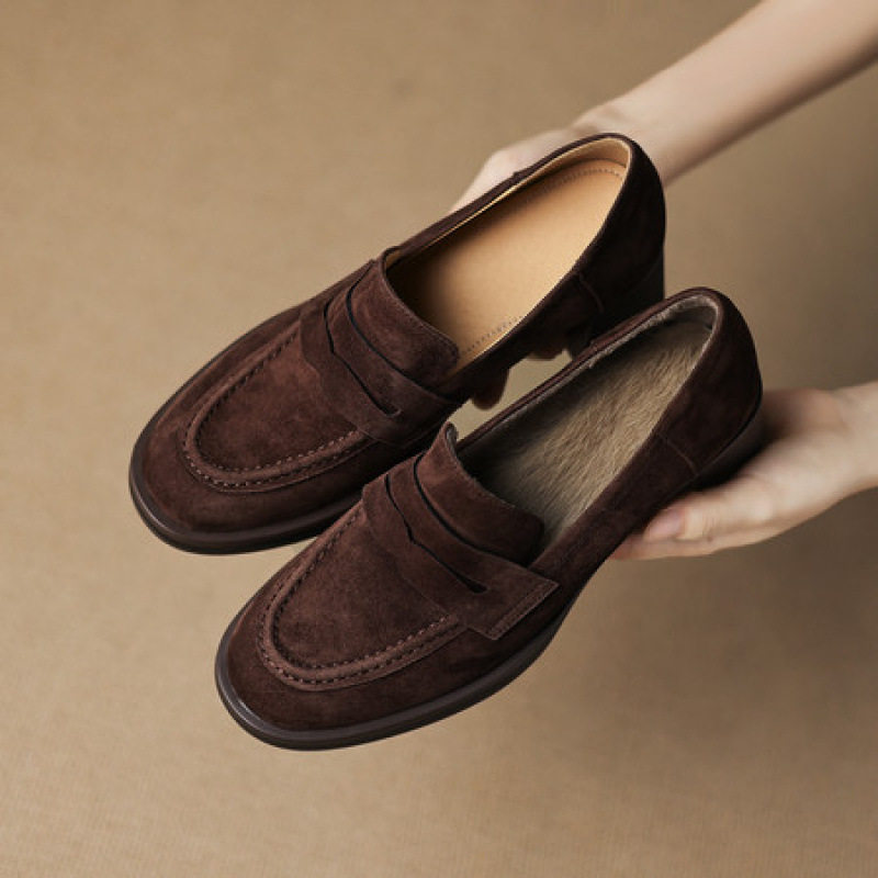 真皮软底不累脚反绒皮加绒乐福鞋女2025新款秋冬小皮鞋粗跟高跟鞋,户外/登山/野营/旅行用品,登山鞋/徒步鞋,淘宝优惠券,粉丝福利购,淘宝优惠卷