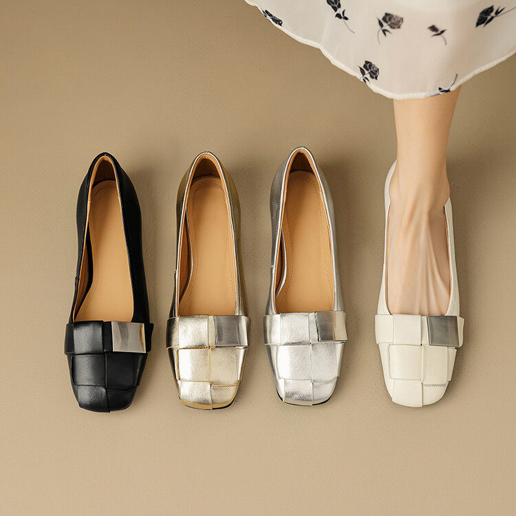 法式优雅编织浅口单鞋女夏2024春秋新款真皮方头时尚金属扣平底鞋,户外/登山/野营/旅行用品,登山鞋/徒步鞋,淘宝优惠券,粉丝福利购,淘宝优惠卷