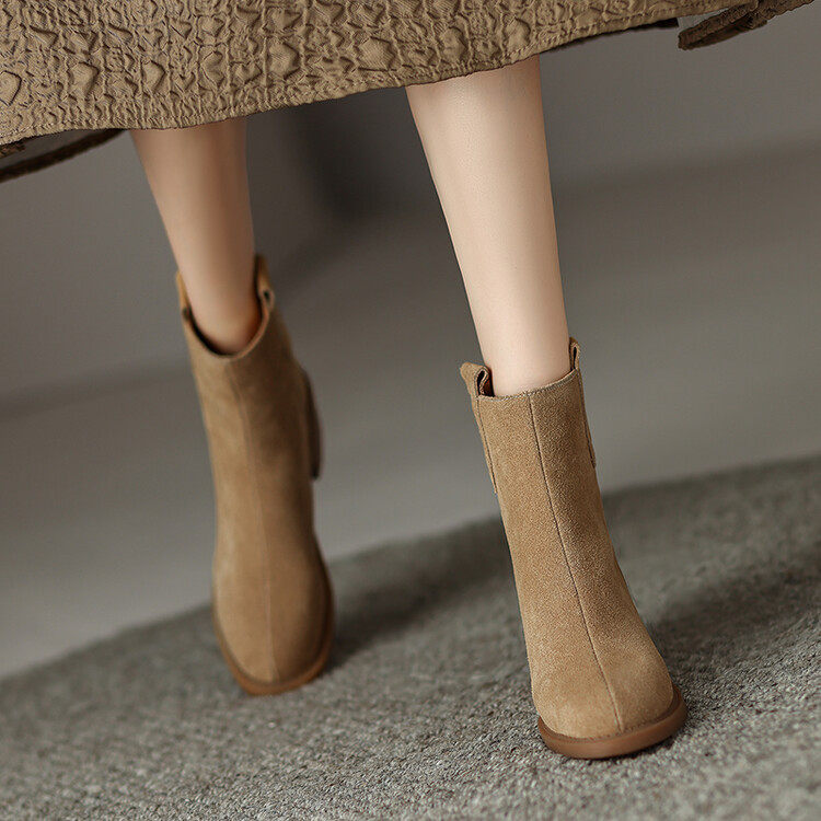 西部牛仔靴中跟粗跟翻毛皮短靴女春秋单靴软底磨砂真皮大码41一43,流行男鞋,马丁靴,淘宝优惠券,粉丝福利购,淘宝优惠卷