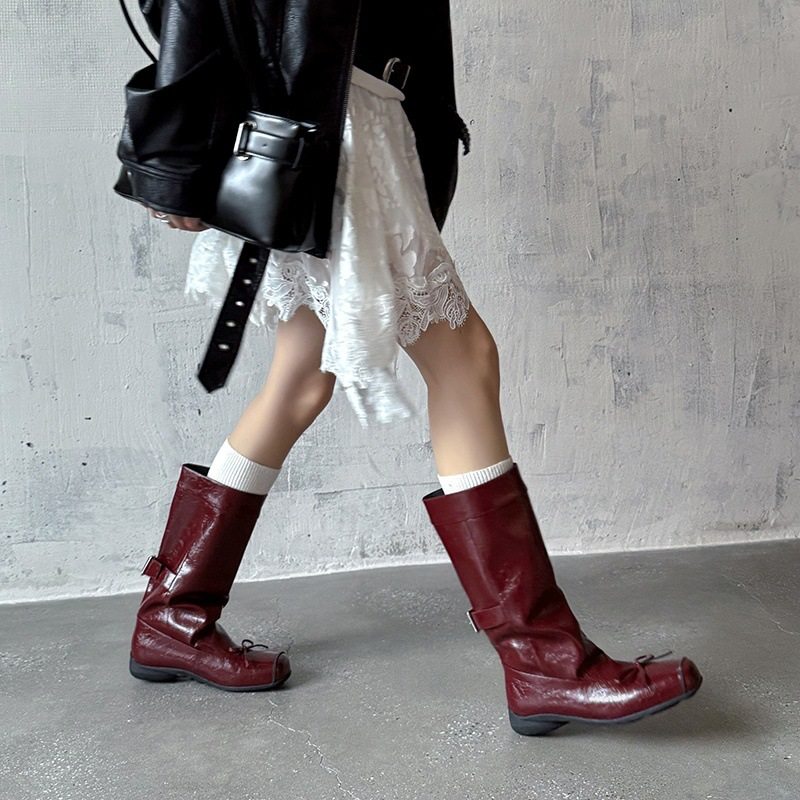 2025新款真皮复古皮带扣中筒裤管靴西部牛仔靴女厚底宽筒骑士长靴,运动鞋new,跑步鞋,淘宝优惠券,粉丝福利购,淘宝优惠卷