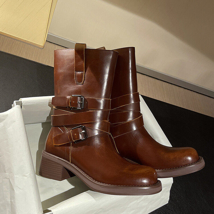 2023秋冬欧美复古圆头百搭中筒粗跟女短靴休闲中低跟西部马丁靴子,运动鞋new,跑步鞋,淘宝优惠券,粉丝福利购,淘宝优惠卷