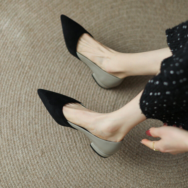 时尚款~2023春季新款低跟单鞋女拼色大码40-43小码313233尖头外贸,流行男鞋,马丁靴,淘宝优惠券,粉丝福利购,淘宝优惠卷