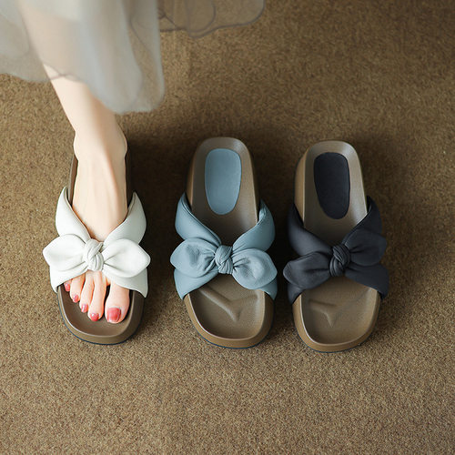厚底法式蝴蝶结仙女外穿拖鞋女夏2024年新款时尚厚底防滑海边凉拖