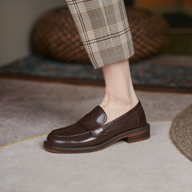 韩版英伦复古女鞋方跟圆头深口单鞋牛皮平底鞋简约乐福鞋一脚蹬软,户外/登山/野营/旅行用品,登山鞋/徒步鞋,淘宝优惠券,粉丝福利购,淘宝优惠卷