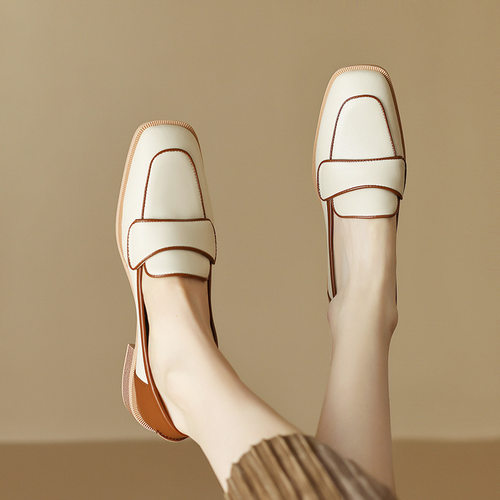 鹿与奈良巴黎小姐~真皮文艺拼色学院风中粗跟乐福鞋女小皮鞋单鞋