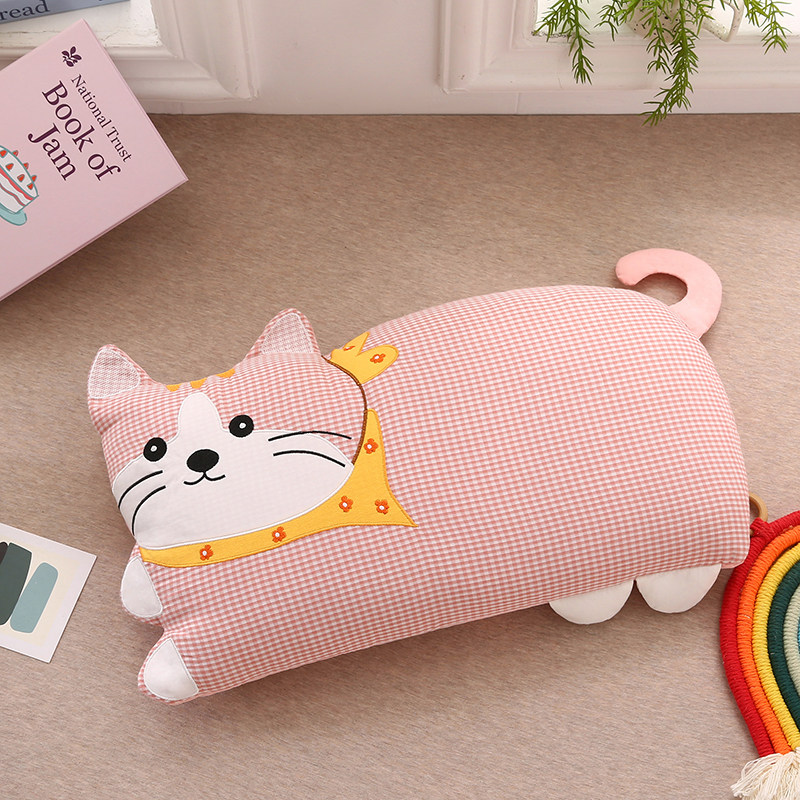 全棉双层纱围巾猫儿童荞麦枕女童粉色30*50男童可爱幼儿园黄枕头1