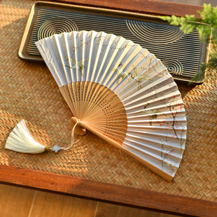 新中式折扇古风扇子寄明月舞蹈扇子随身仙气汉服旗袍折叠小竹娄空