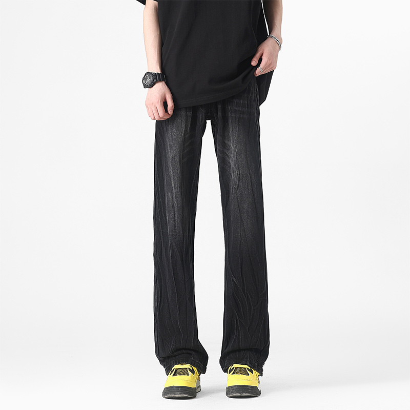 GEOFFREY B.SMALL 复古冰裂纹长裤潮流宽松直筒百搭水洗牛仔裤