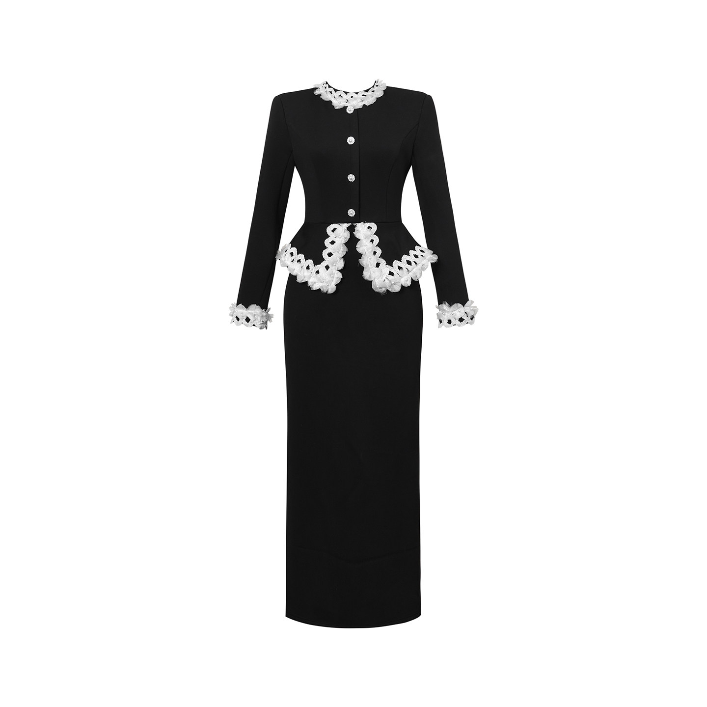 法式名媛复古拼接假两件连衣裙女秋冬黑色蕾丝长裙小众设计感高端