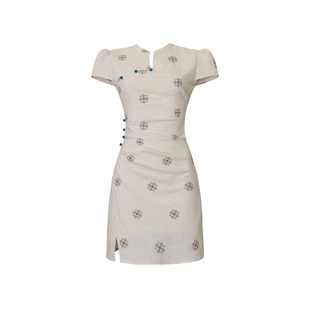 新中式高级感改良旗袍连衣裙女夏修身显瘦小个子短款绝美国风裙子