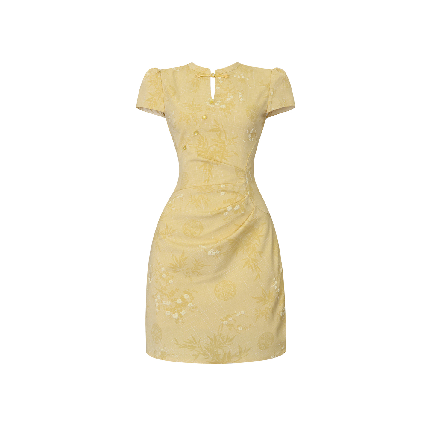 黄色明媚感新中式改良旗袍短袖连衣裙女夏季设计感收腰显瘦小裙子