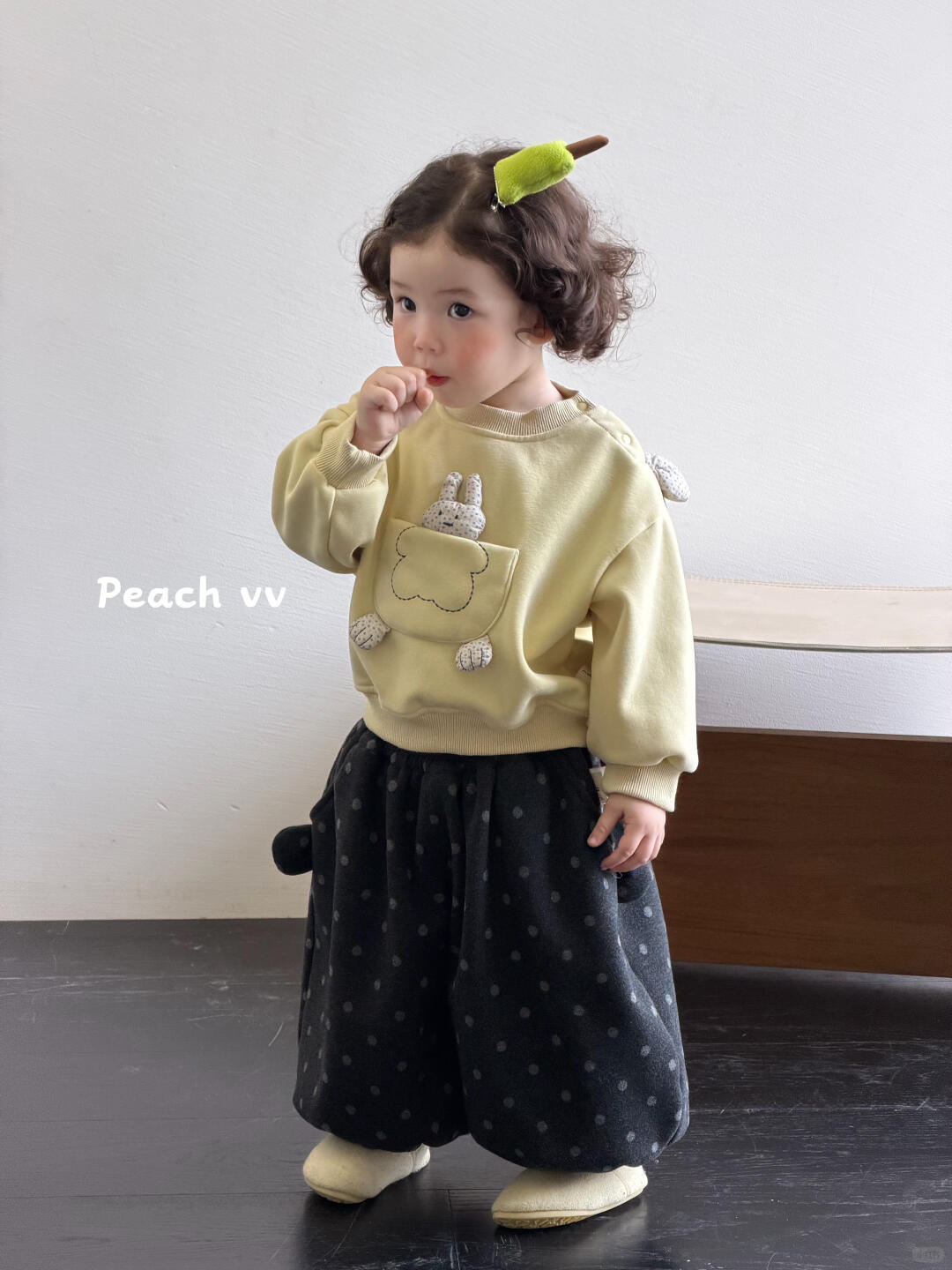 小树家 peach vv26秋冬款韩系婴童卡通印花加绒兔子卫衣卫裤套装