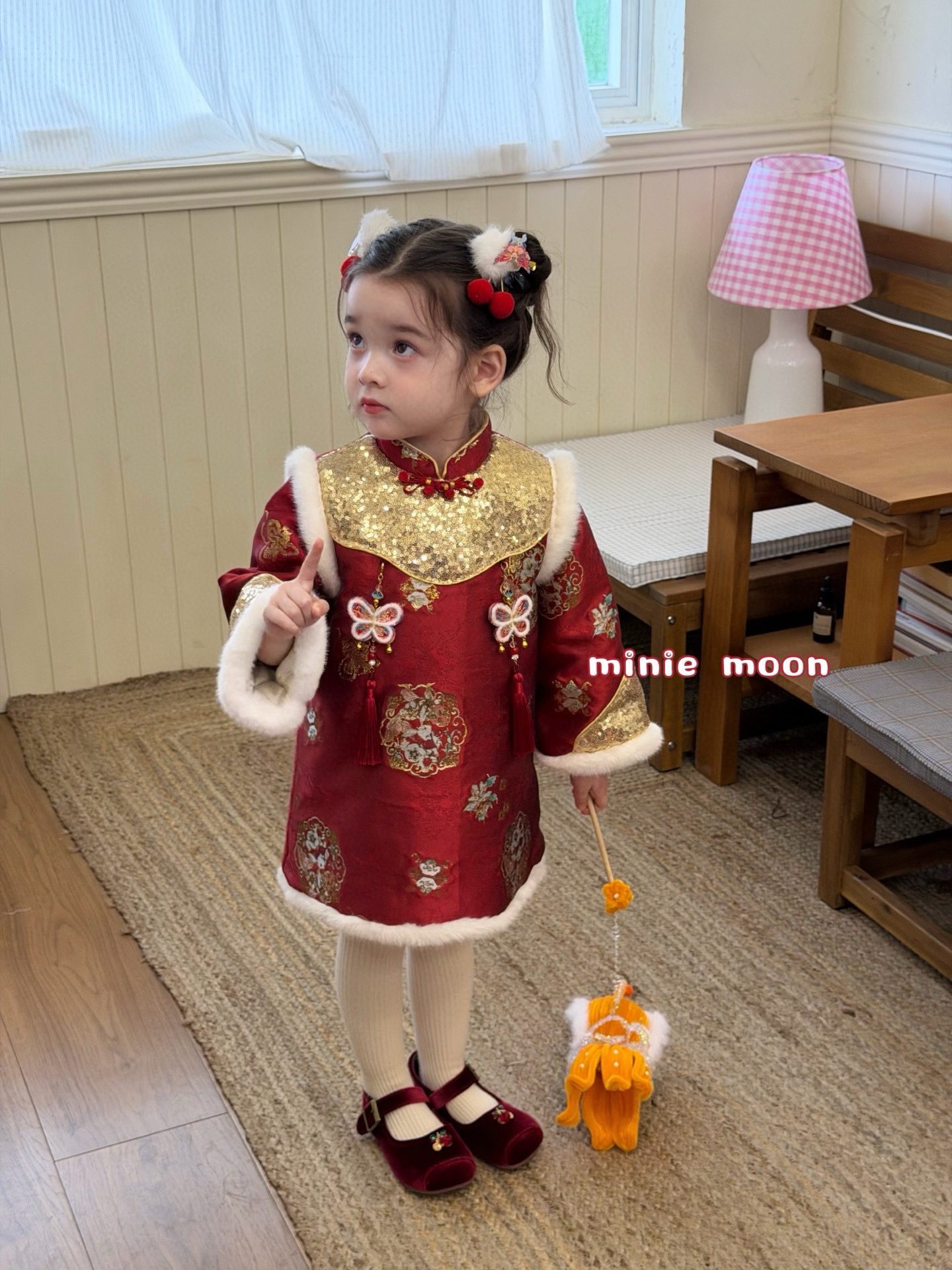 小树家2025秋冬新款女宝时尚新中式国风加绒旗袍裙拜年服连衣