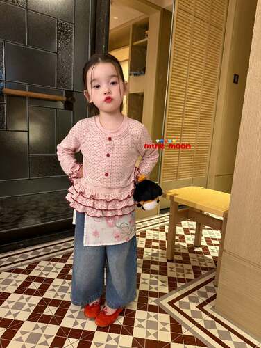 小树家 小月亮mini moon2026秋款女宝波点假两件外套上衣牛仔裤