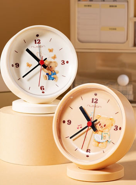 NS886-B纽赛得力指针式闹钟学生用上班时钟带夜灯黄油小熊联名