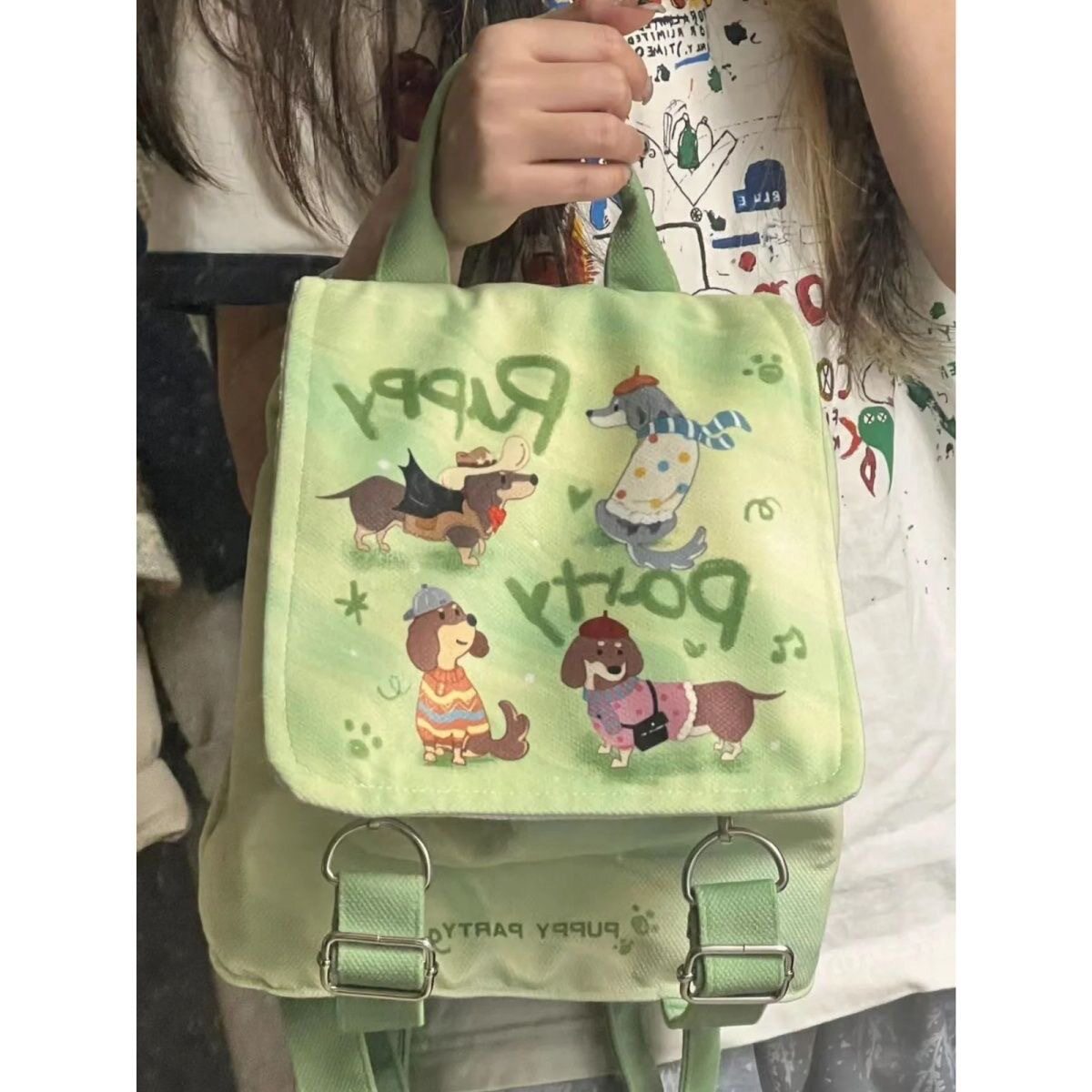 小狗派对双肩包书包学生可爱轻便大容量设计帆布包小型背包