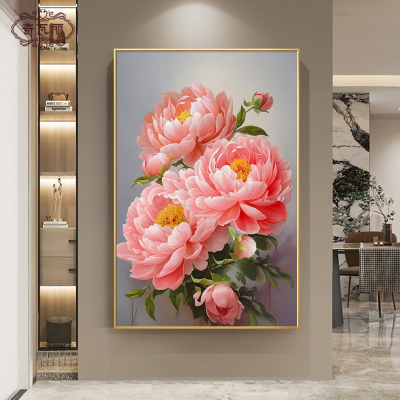 【大师纯手绘】牡丹花玄关油画
