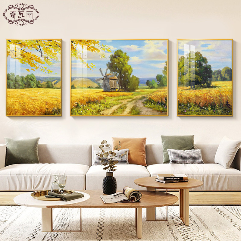梵高田园风景手绘油画客厅装饰画简约沙发背景墙挂画三联餐厅壁画,家居饰品,现代装饰画,淘宝优惠券,粉丝福利购,淘宝优惠卷