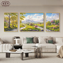客厅装 手绘油画沙发背景墙挂画大气山水风景三联壁画 饰画2025新款