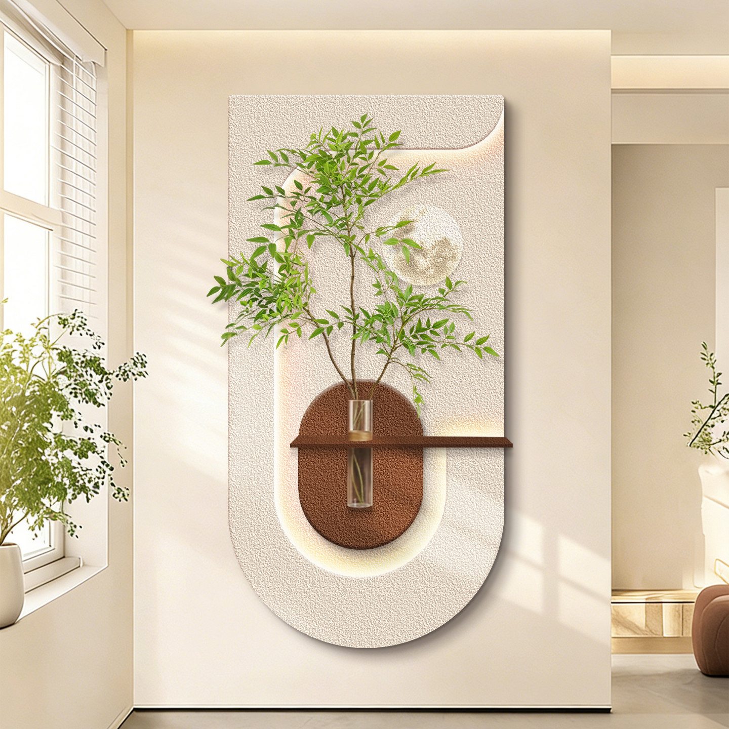 玄关装饰画入户正对门奶油风水培绿植走廊过道挂画客厅感应灯光画,家居饰品,现代装饰画,淘宝优惠券,粉丝福利购,淘宝优惠卷